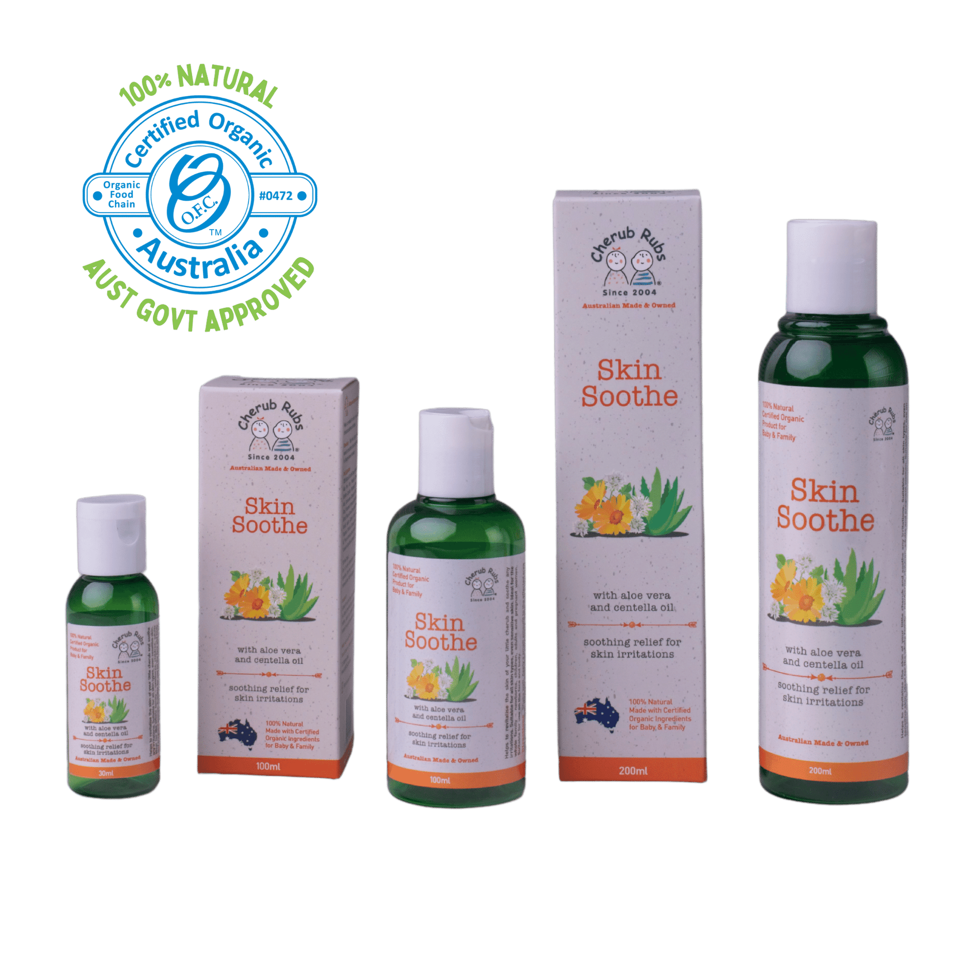 Cherub Rubs certified organic Skin Soothe gel in a container, ideal for soothing itchy skin.