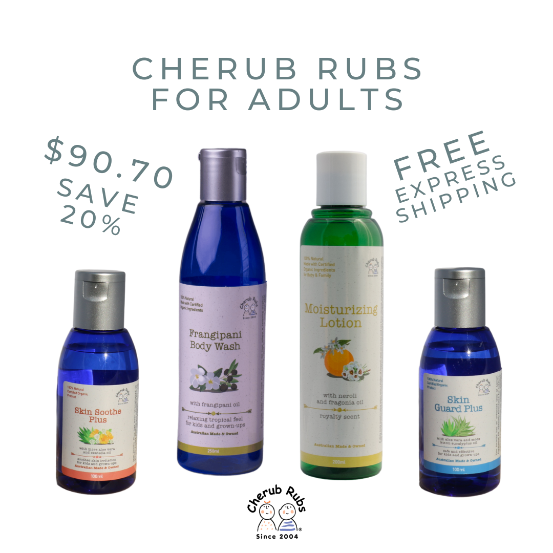 An organic skincare range by Cherub Rub, suitable for babies and adults.
