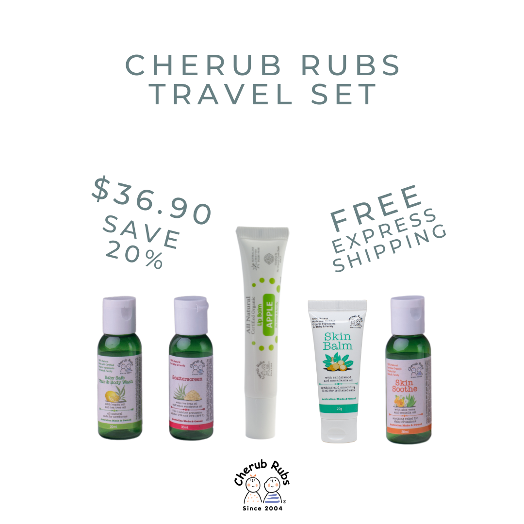An organic skincare range suitable for traveling. By Cherub Rubs.