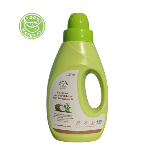 All Natural Laundry Solution with Eucalyptus Oil. A natural baby and family product. Available in 1L.