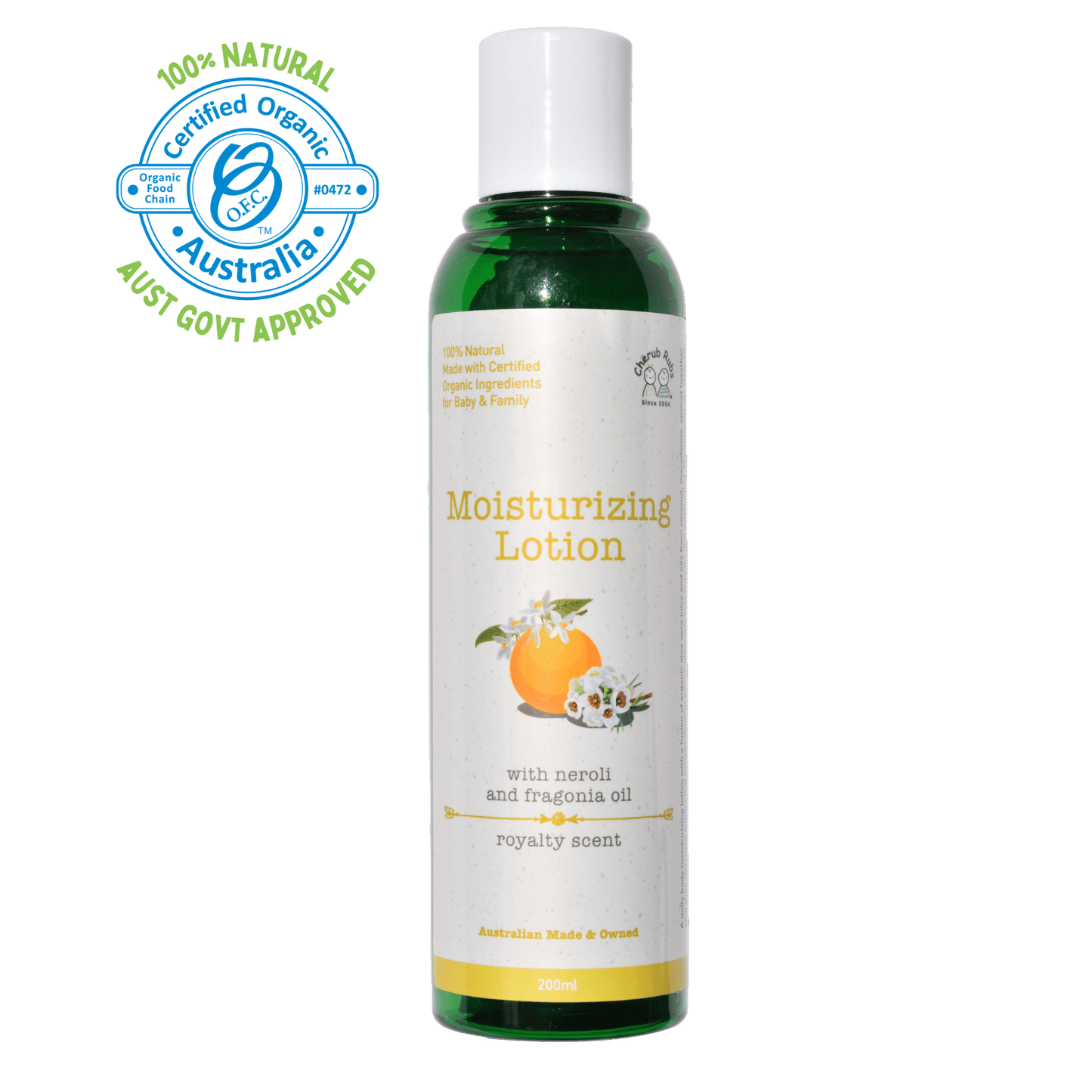Moisturizing lotion Neroli in 200ml bottle. Organic Skincare For Baby & Family
