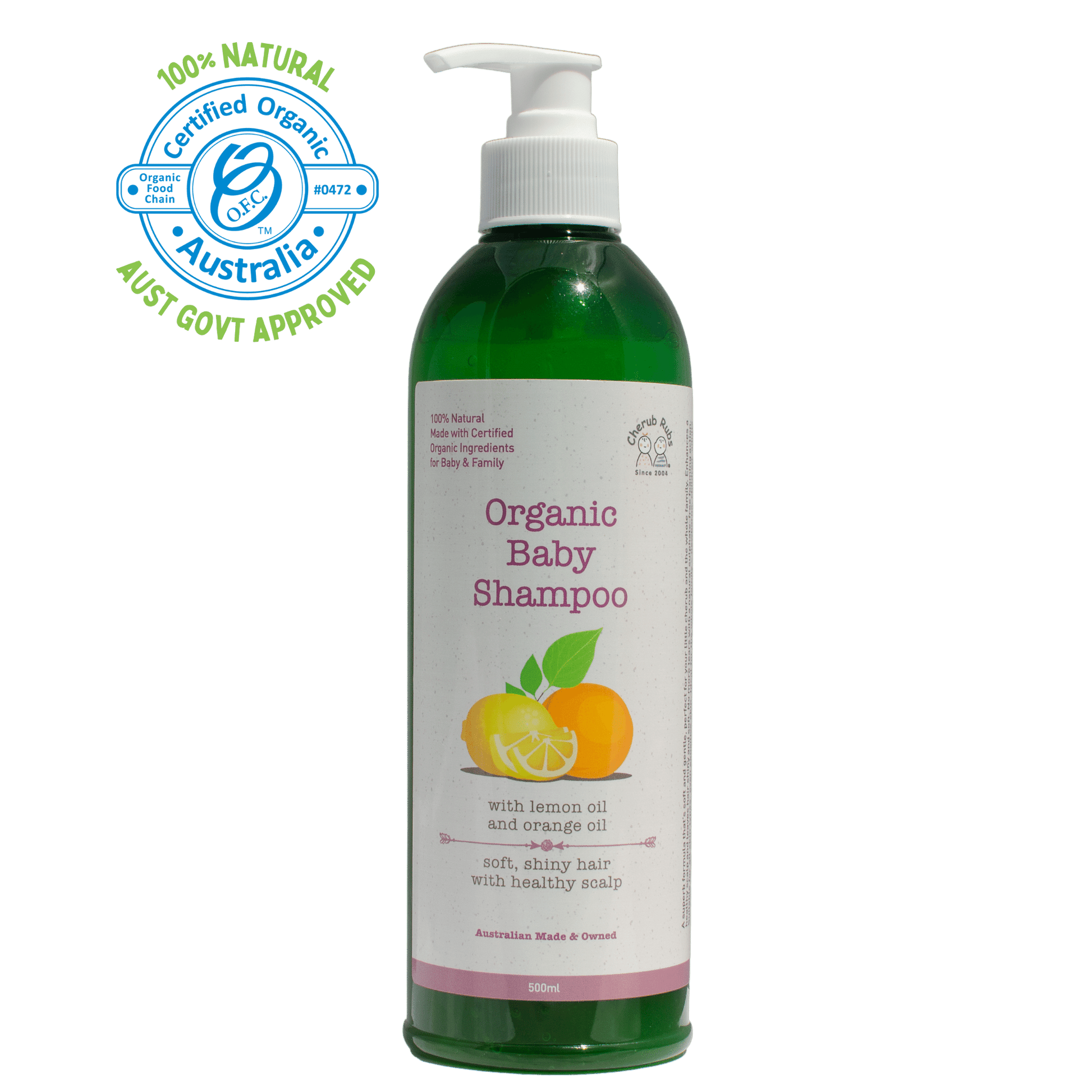 Organic Baby Shampoo 500ml. A natural skincare product by Cherub Rubs.