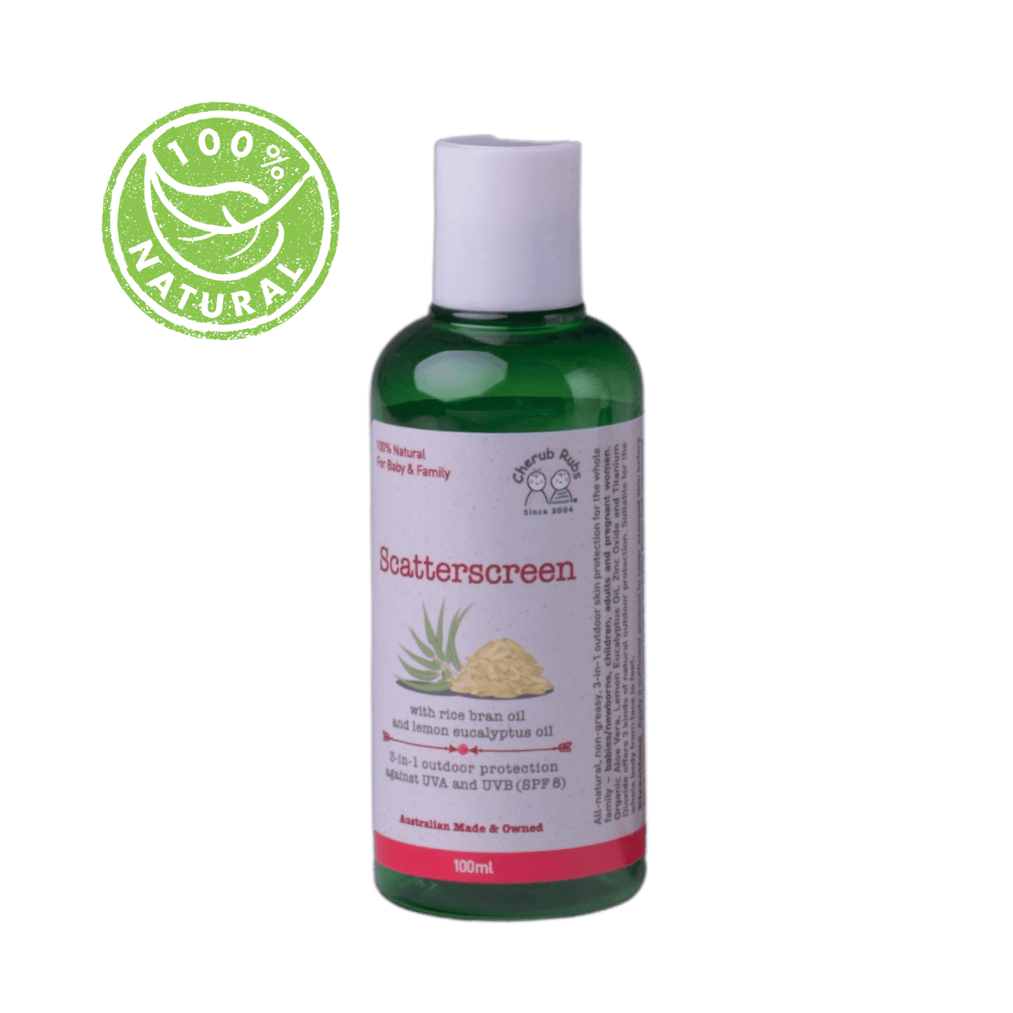 Scatterscreen 100ml. Organic Skincare For Baby & Family by Cherub Rubs.