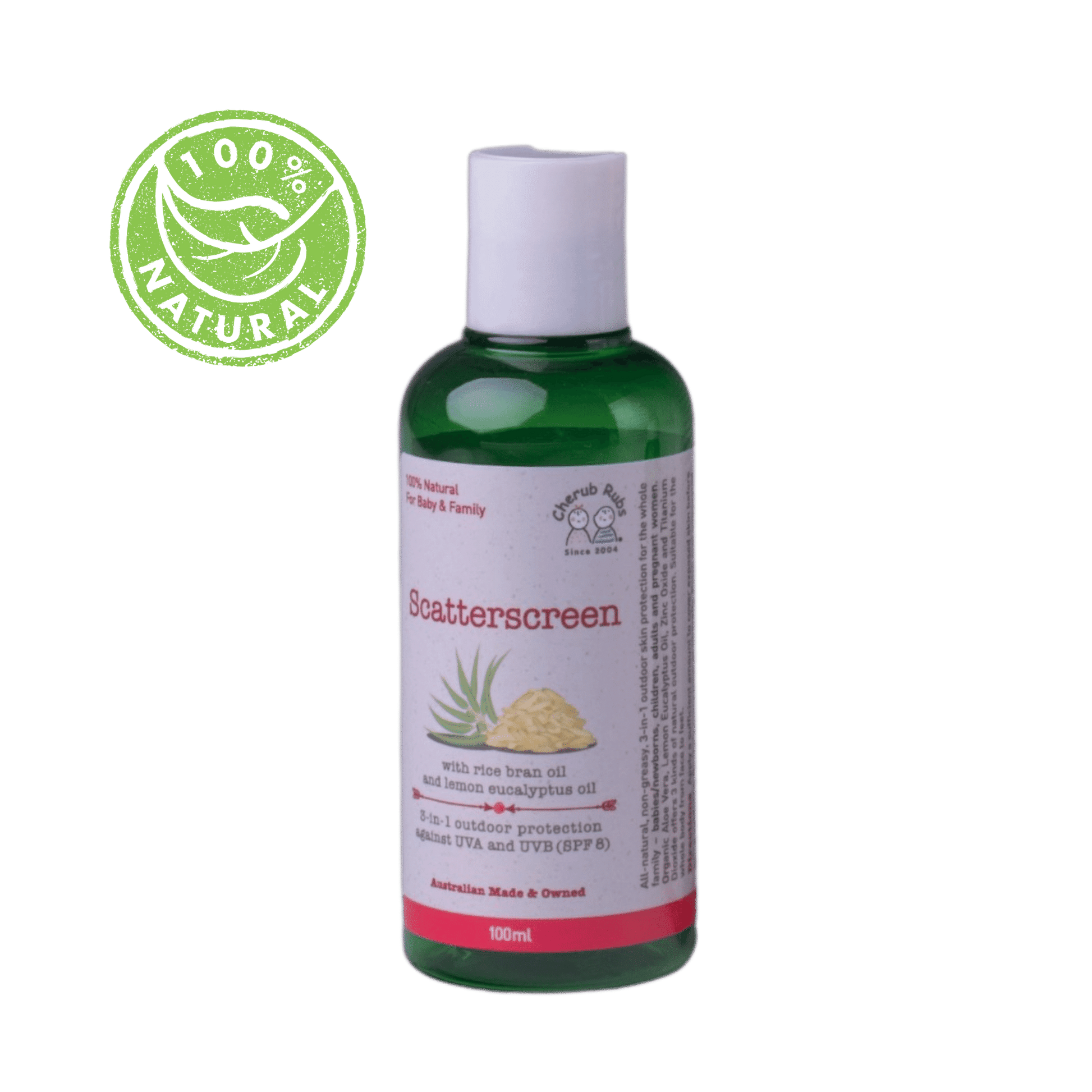 Scatterscreen 100ml. Organic Skincare For Baby & Family by Cherub Rubs.