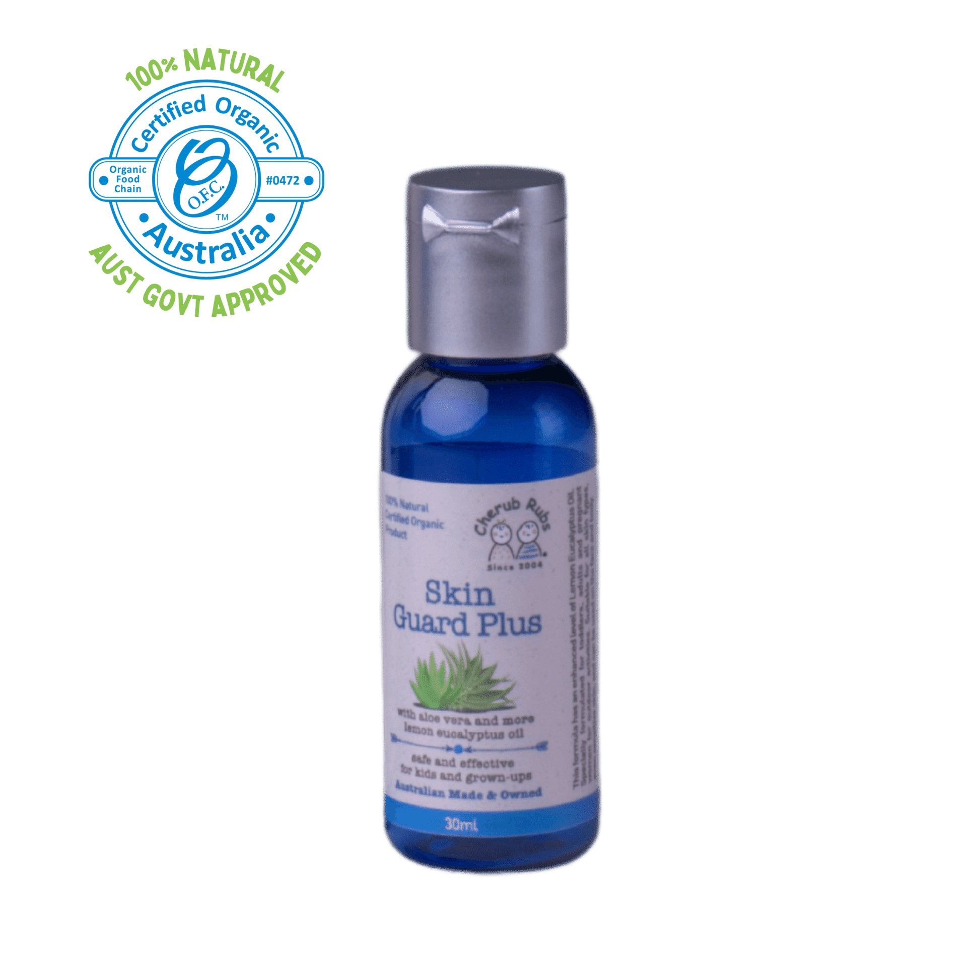 Skin Guard Plus 30ml, a natural skincare range help to keep away the mozzies. Organic Skincare For Baby & Family by Cherub Rubs.